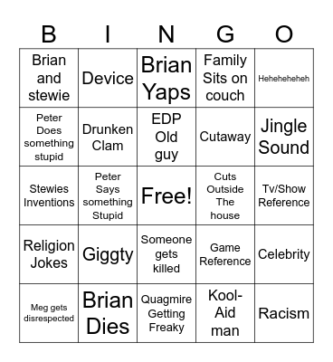 Family Guy Bingo Card