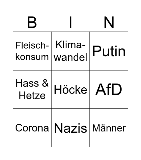 Schuld Bingo Card