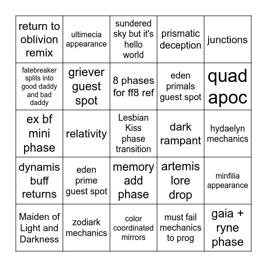 fru smim bingo Card