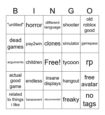 roblox bingoer Bingo Card
