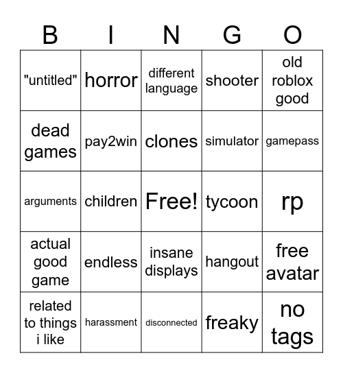 roblox bingoer Bingo Card