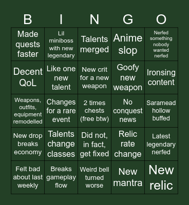 Weekly deepwoken bingo Card