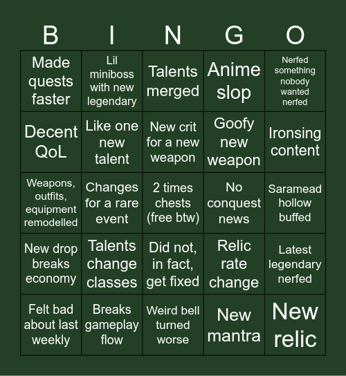 Weekly deepwoken bingo Card