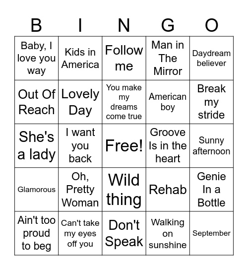 Music Bingo 5 Bingo Card