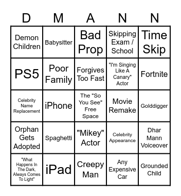 Dhar Mann Bingo V1 Bingo Card