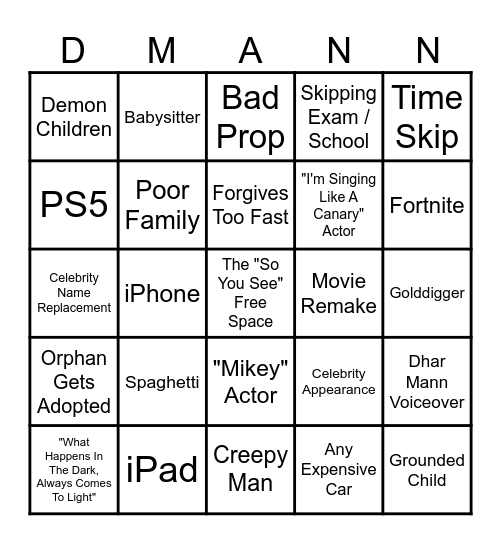 Dhar Mann Bingo V1 Bingo Card