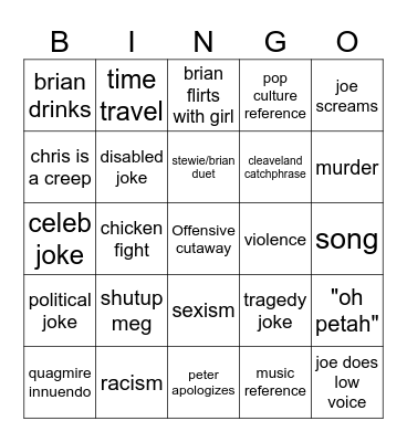 Fam Guy Bingo Card