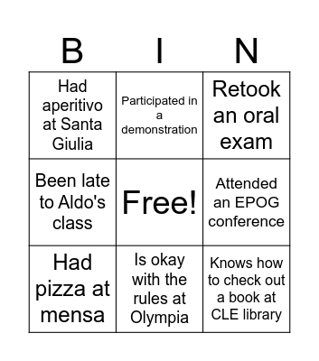 EPOG Bingo Card Bingo Card
