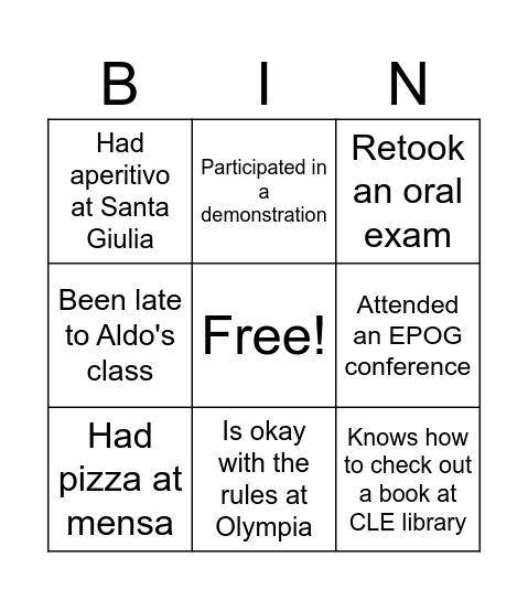 EPOG Bingo Card Bingo Card