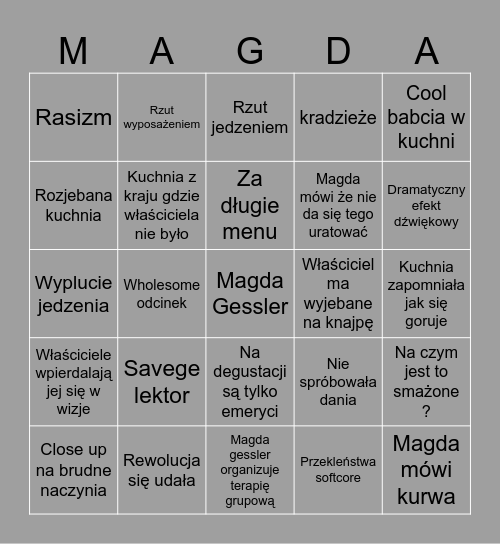 Ultimate Kuchenne Rewolucje Bingo Card