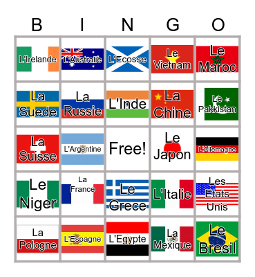 Les Pays du monde Bingo Card