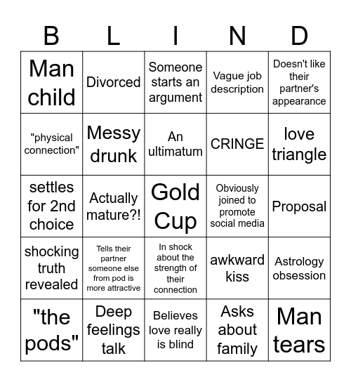 Love is Blind Bingo Card