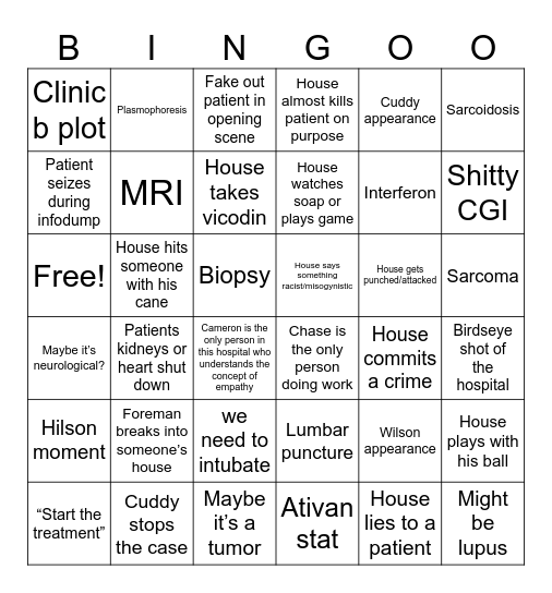 house bingo Card