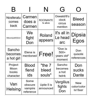 Canto 7 Bingo Card