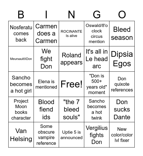 Canto 7 Bingo Card