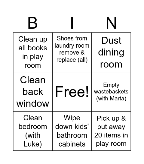 Adam Bingo Card