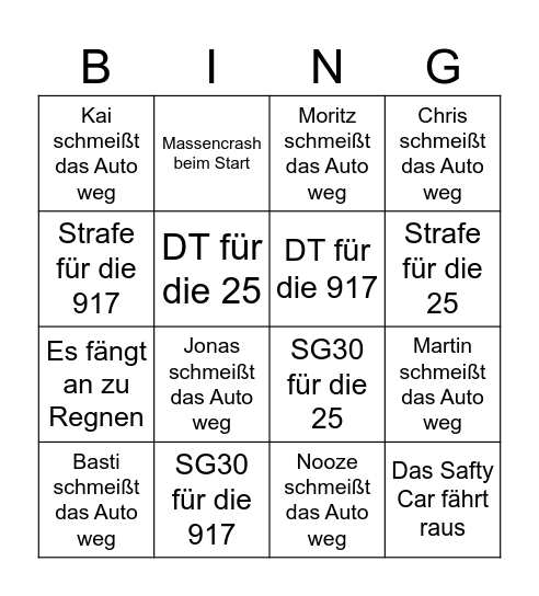 Slipstream 10H Spa Bingo Card