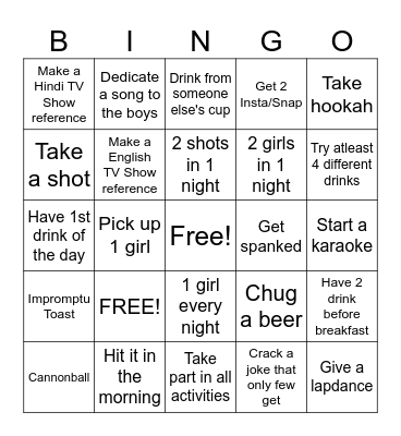 Devo's Bachelor Bingo Card