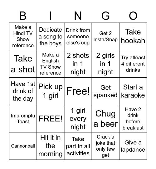 Devo's Bachelor Bingo Card