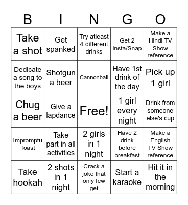 Devo's Bachelor Bingo Card