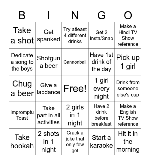 Devo's Bachelor Bingo Card