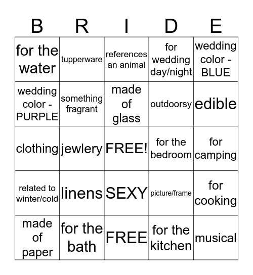 Cassie s Bridal Shower Bingo Card