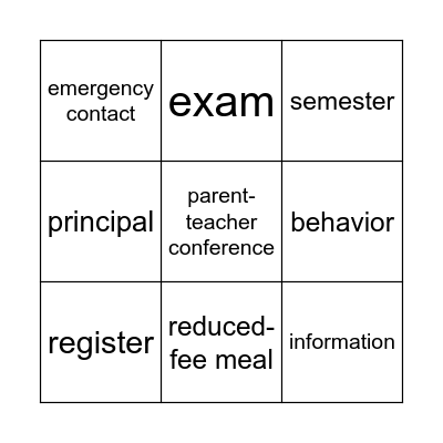 Welcome to Our School Bingo Card