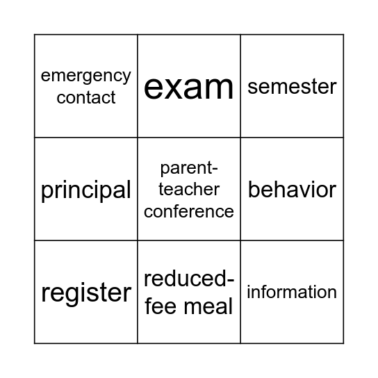 Welcome to Our School Bingo Card