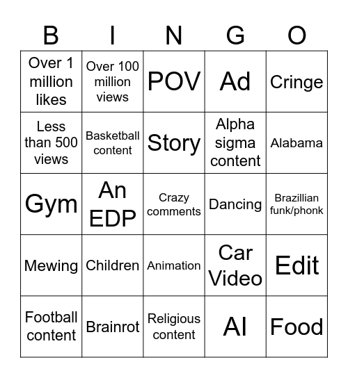 IG Reels Bingo Card