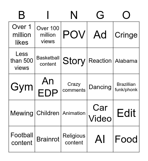 IG Reels Bingo Card