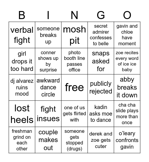 Hoco Bingo Card