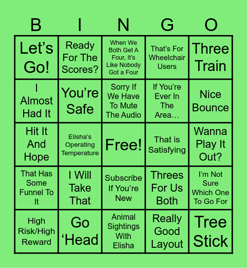 Brooks Holt Mini Golf Bingo Card