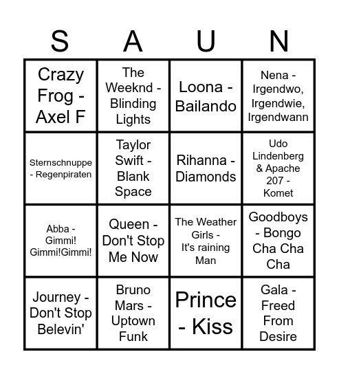 Sauna Splash 2024 Bingo Card