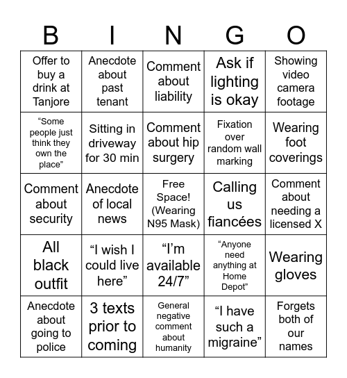 Vussy Encounter Bingo Card