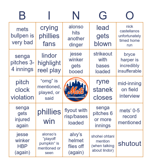 mets v phils nlds game 1 Bingo Card