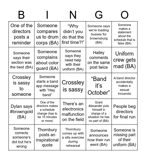 Band Bingo Card