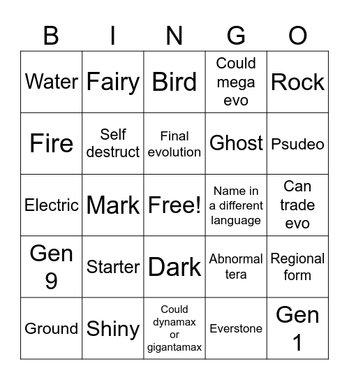 Untitled Bingo Card