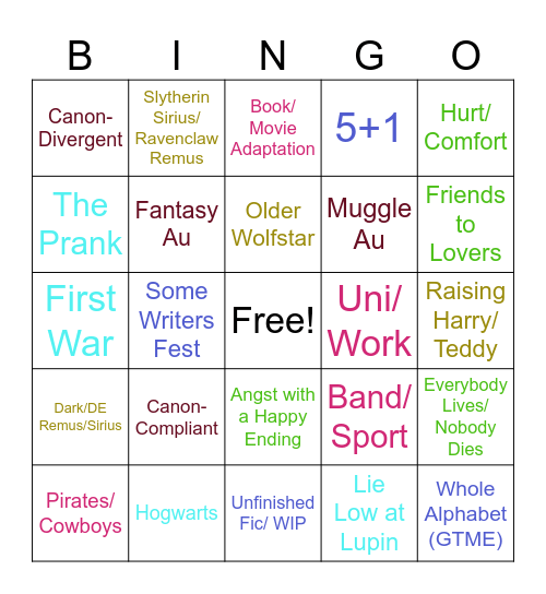 Wolfstar Author Bingo Card