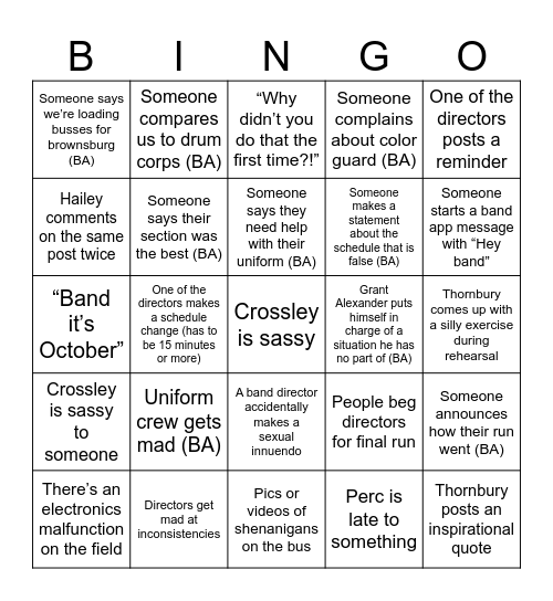 Band Bingo Card