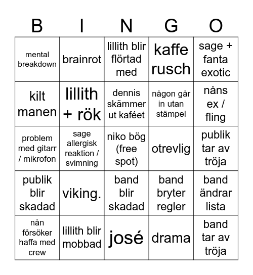 Lidingö Rock Bingo Card