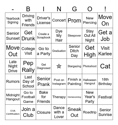 SENIOR YEAR! Bingo Card