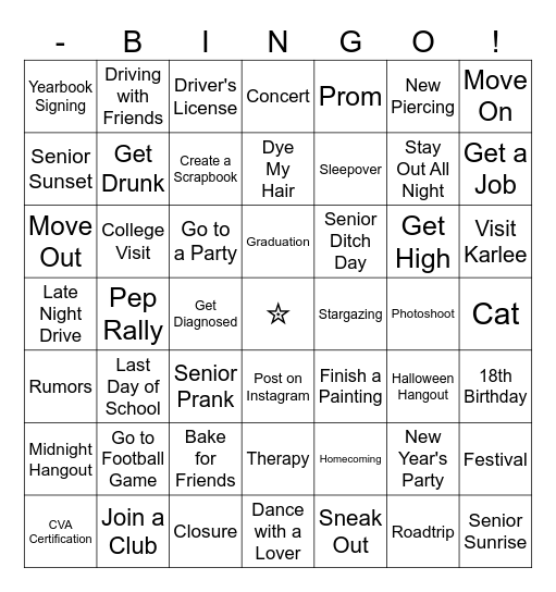 SENIOR YEAR! Bingo Card