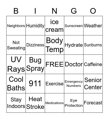 Summer Safety Tips Bingo Card