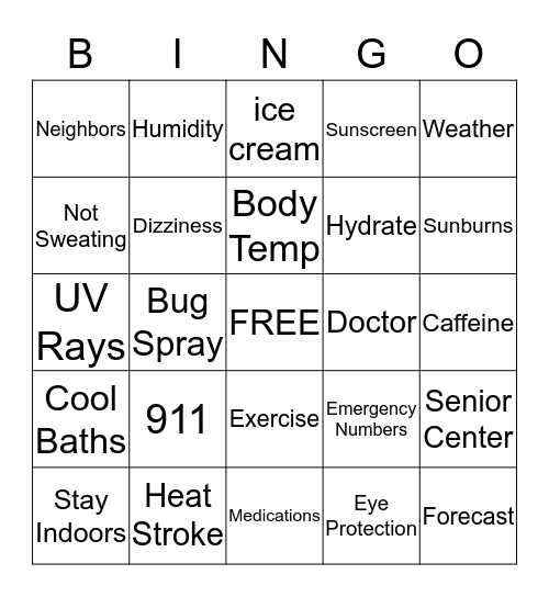 Summer Safety Tips Bingo Card