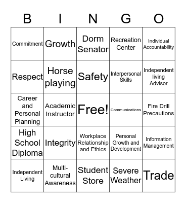 Turner Job Corps Bingo Card