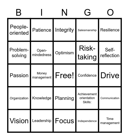 ENTREPRENEURSHIP BINGO Card