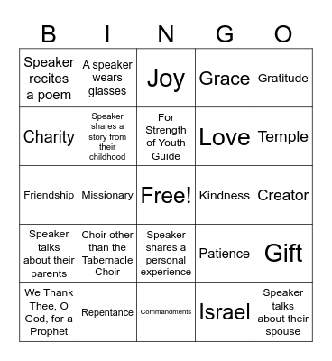 General Conference Bingo Card