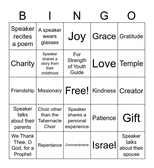 General Conference Bingo Card