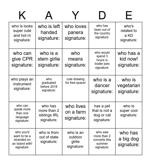 FIND A SISTER... Bingo Card