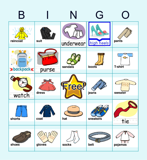 CLOTHES BINGO! Bingo Card